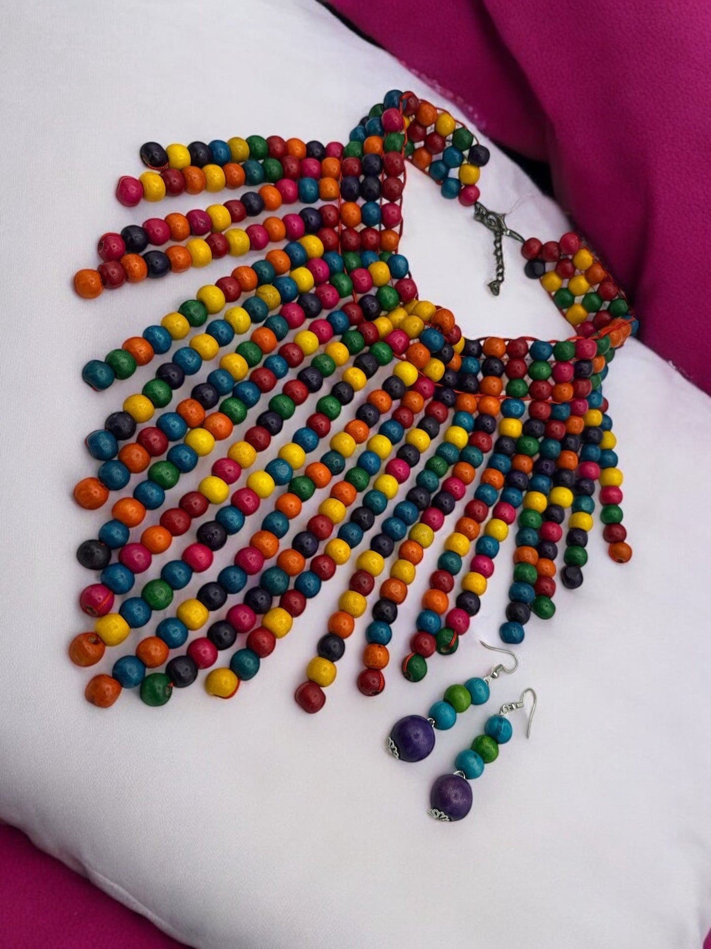 Bohemian Ethnic Wooden Beaded Tassels Choker Necklace Set - Fatisha Boutique