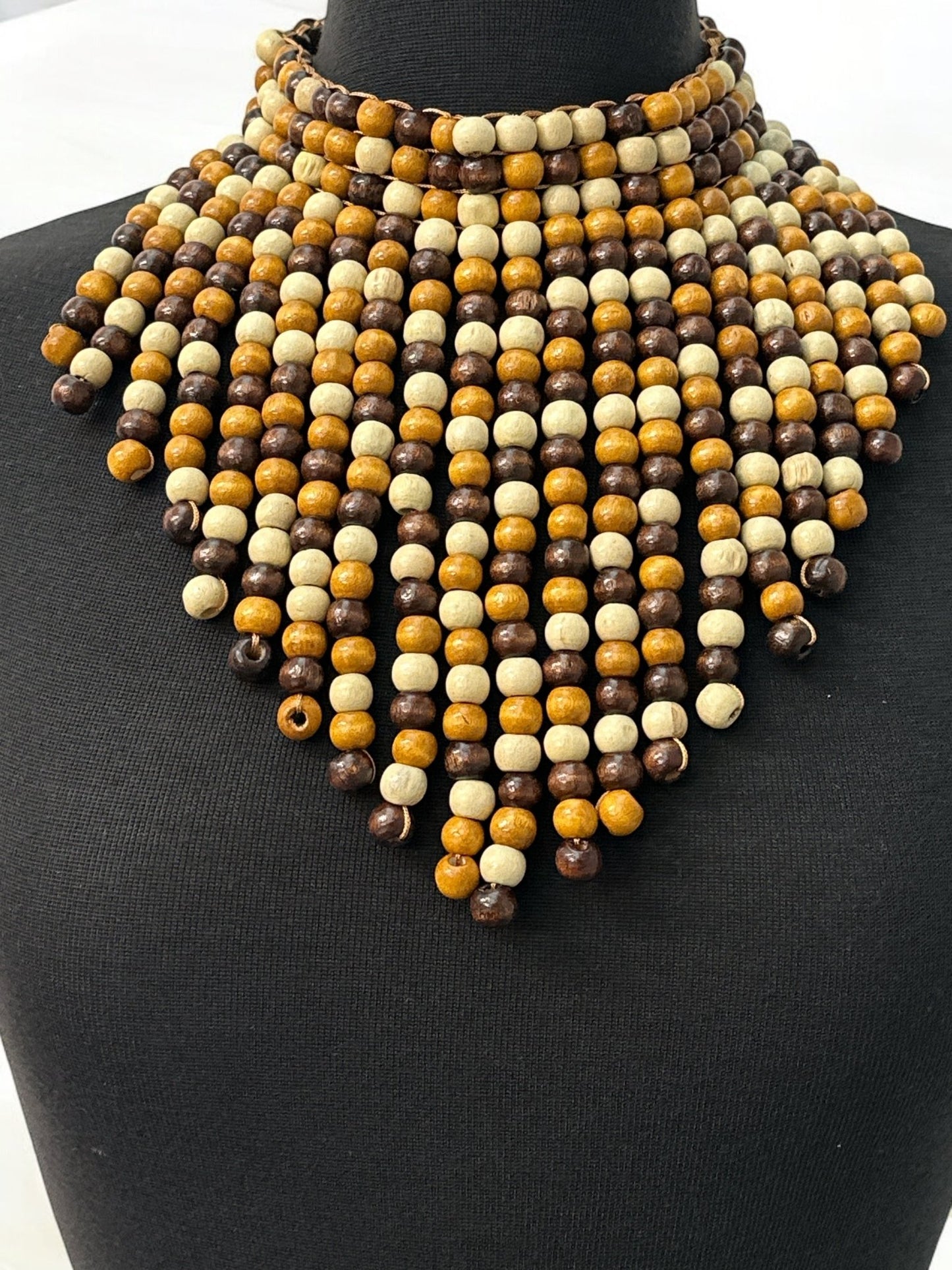 Bohemian Ethnic Wooden Beaded Tassels Choker Necklace Set - Fatisha Boutique