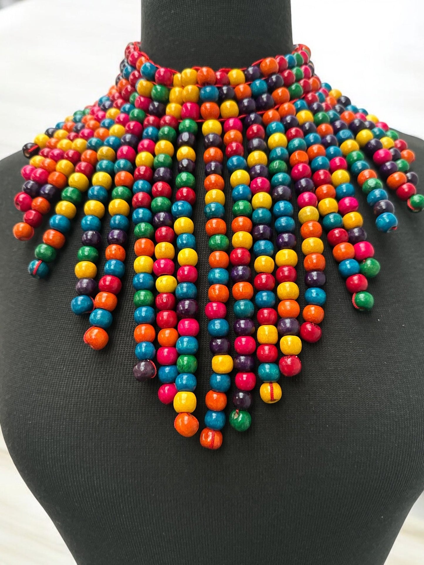 Bohemian Ethnic Wooden Beaded Tassels Choker Necklace Set - Fatisha Boutique