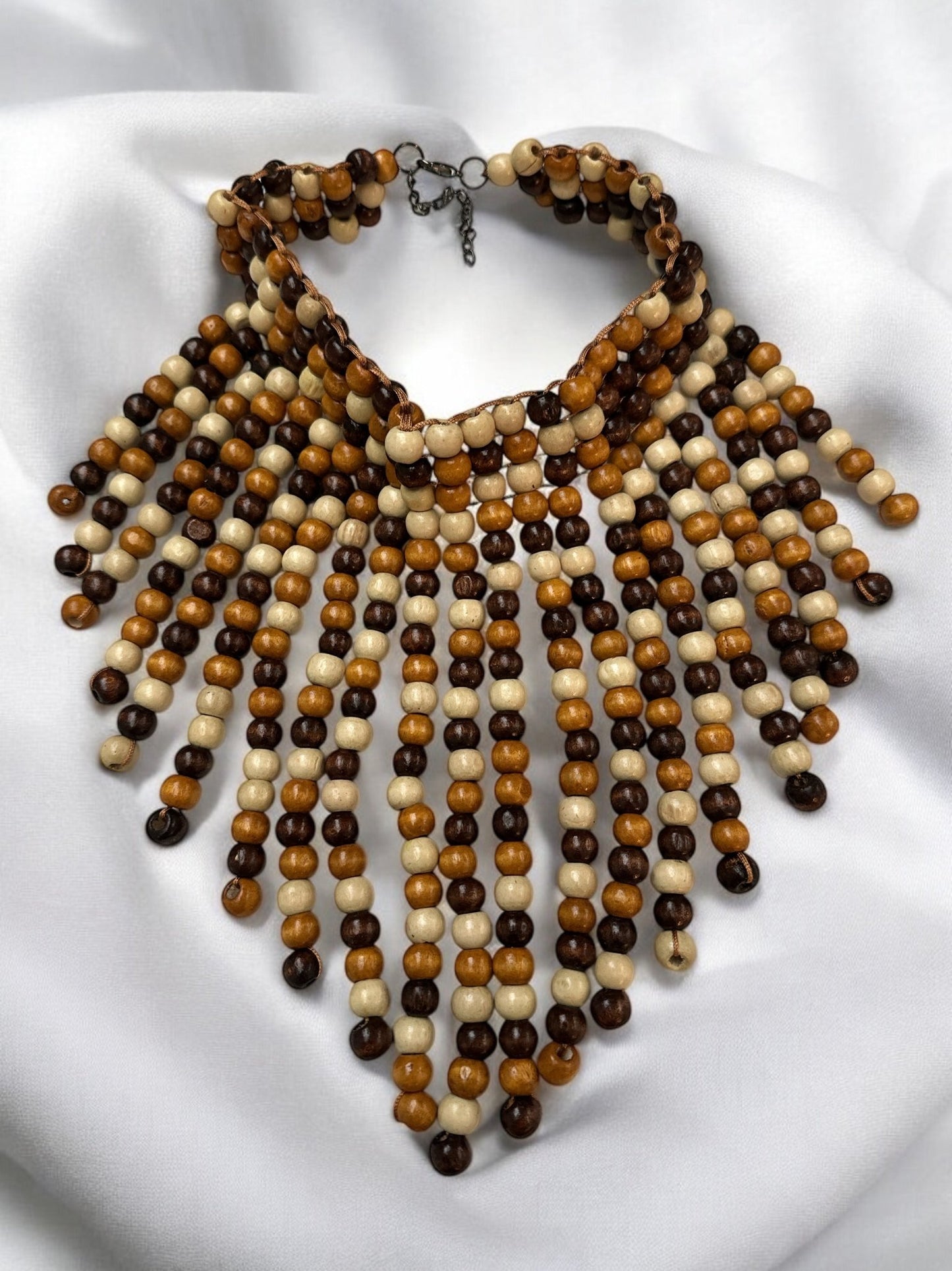 Bohemian Ethnic Wooden Beaded Tassels Choker Necklace Set - Fatisha Boutique
