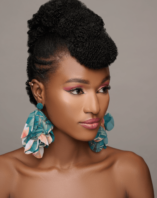 Bohemian Long - Fringed Petal Flowers Floral Green Print Tassel Stud Dangle Earrings - Fatisha Boutique