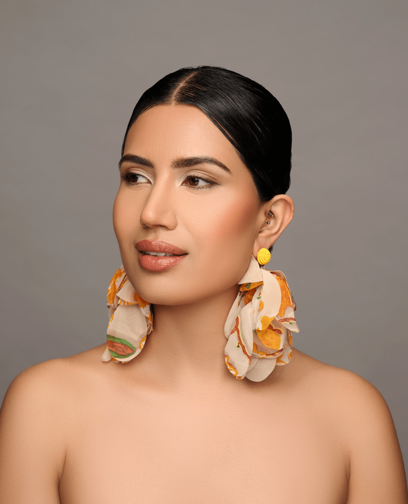 Bohemian Long - Fringed Petal Flowers Floral Yellow Print Tassel Stud Dangle Earrings - Fatisha Boutique