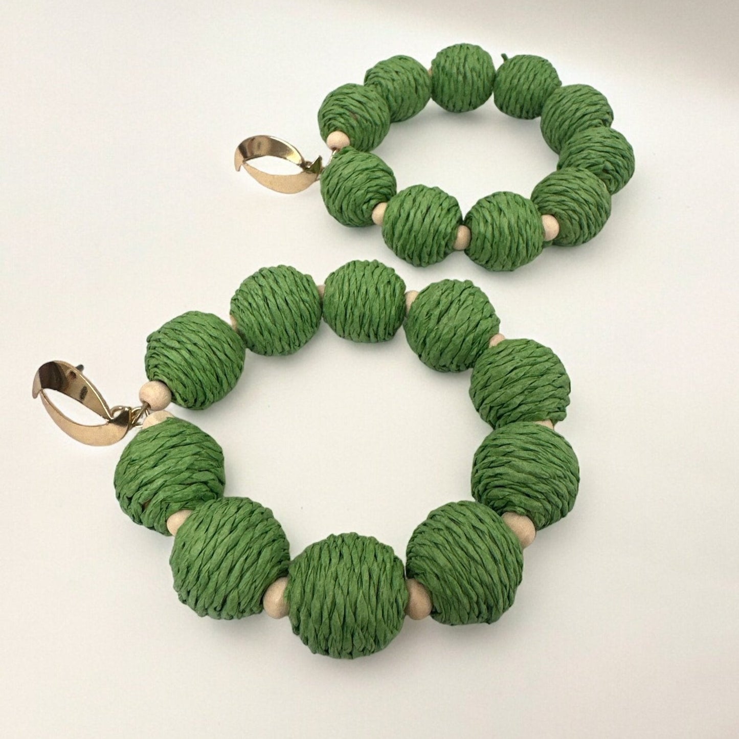 Bohemian Long Green Natural Raffia Beads Ethnic Dangle Earrings - Fatisha Boutique