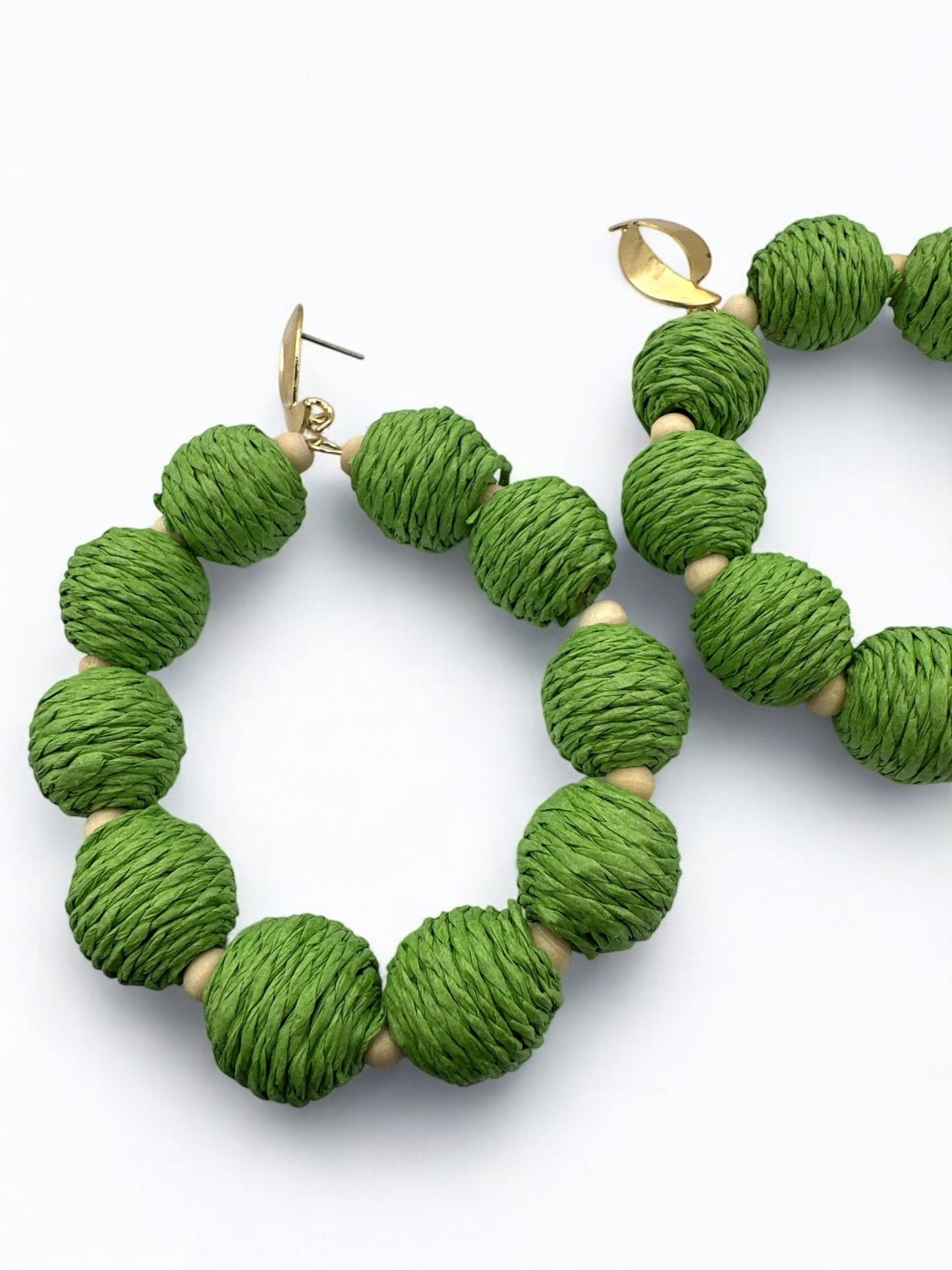 Bohemian Long Green Natural Raffia Beads Ethnic Dangle Earrings - Fatisha Boutique