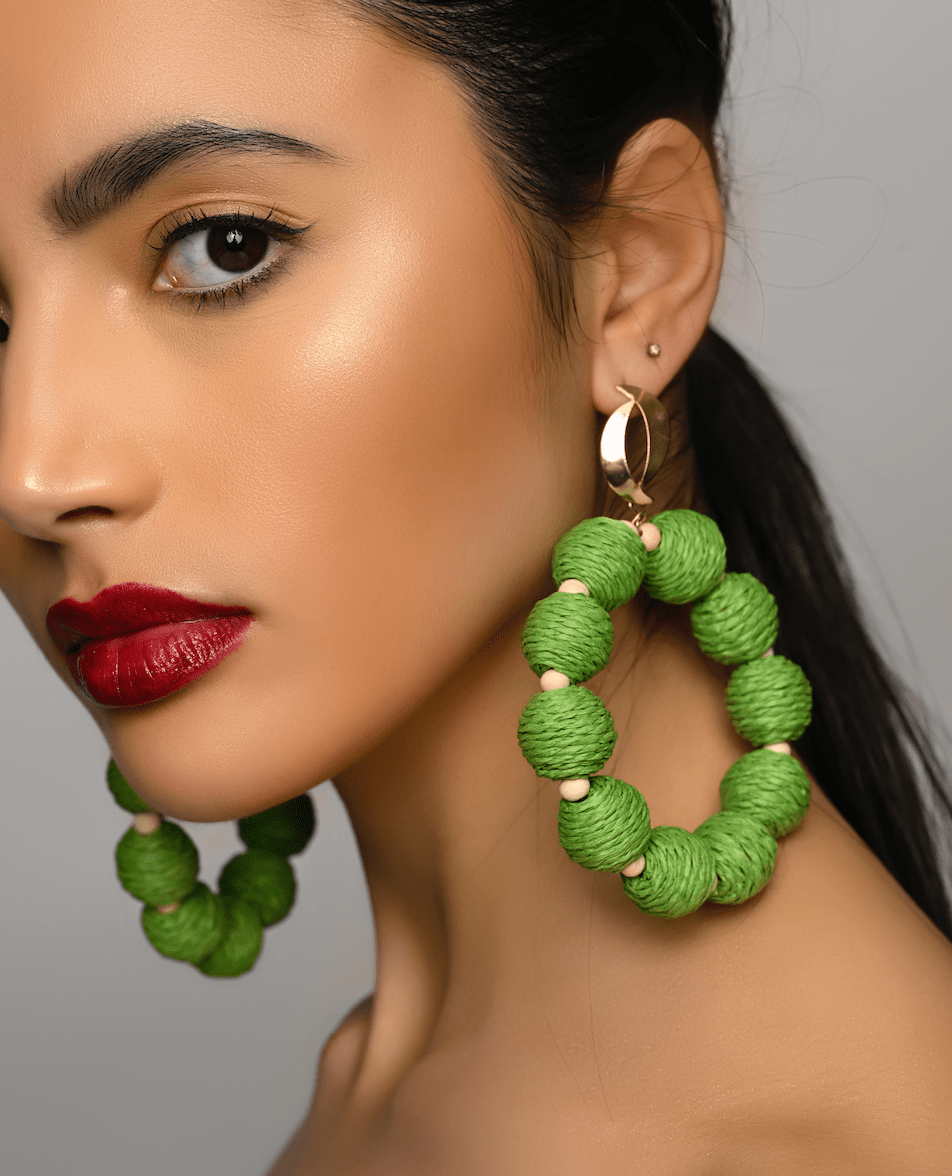 Bohemian Long Green Natural Raffia Beads Ethnic Dangle Earrings - Fatisha Boutique