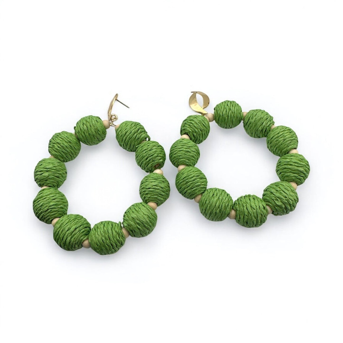 Bohemian Long Green Natural Raffia Beads Ethnic Dangle Earrings - Fatisha Boutique