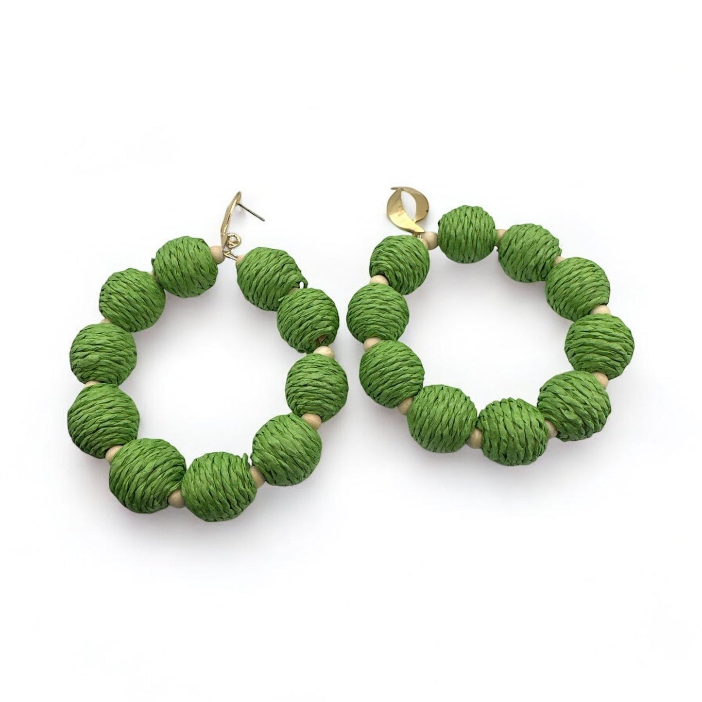 Bohemian Long Green Natural Raffia Beads Ethnic Dangle Earrings - Fatisha Boutique