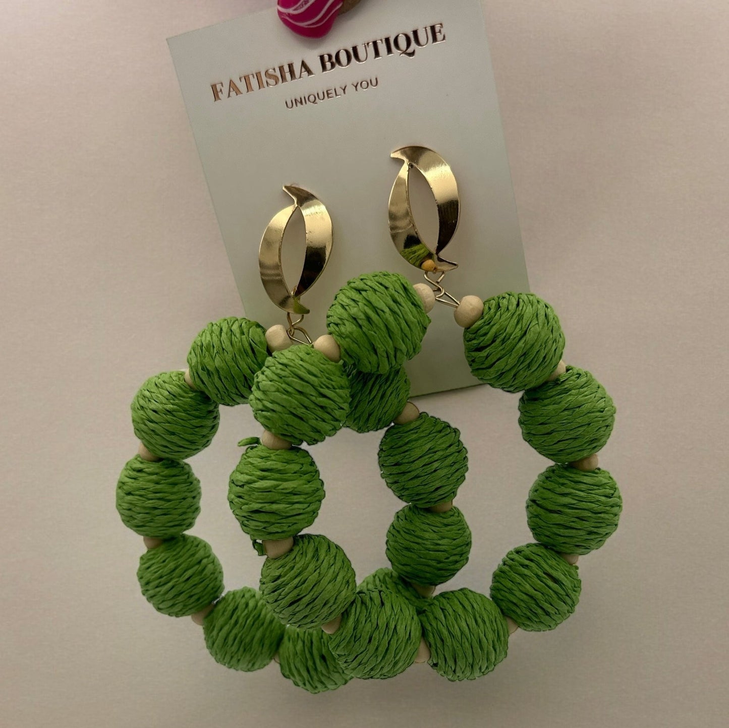 Bohemian Long Green Natural Raffia Beads Ethnic Dangle Earrings - Fatisha Boutique