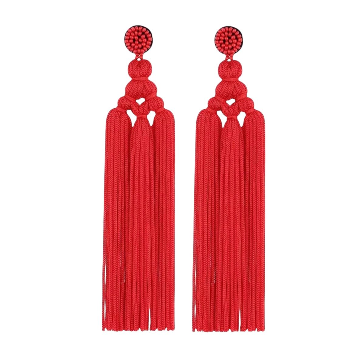 Bohemian Long Tassel Earrings with Beaded Stud – Bold Fringed Statement Style - Fatisha Boutique