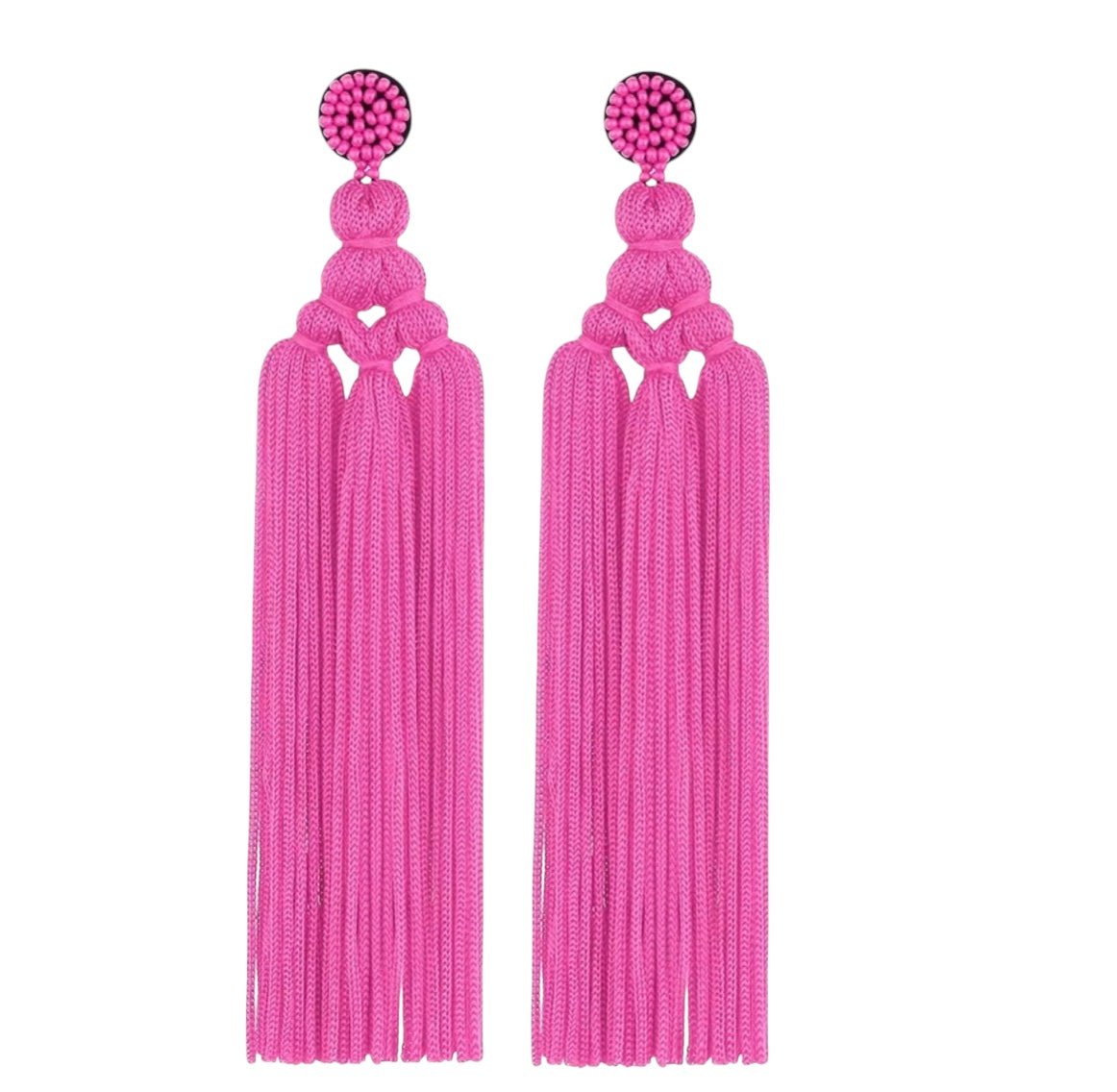 Bohemian Long Tassel Earrings with Beaded Stud – Bold Fringed Statement Style - Fatisha Boutique