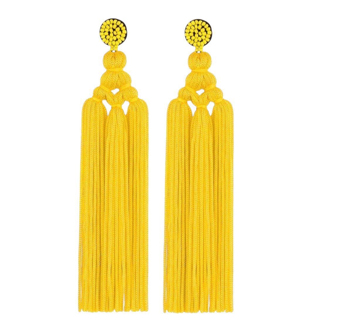 Bohemian Long Tassel Earrings with Beaded Stud – Bold Fringed Statement Style - Fatisha Boutique