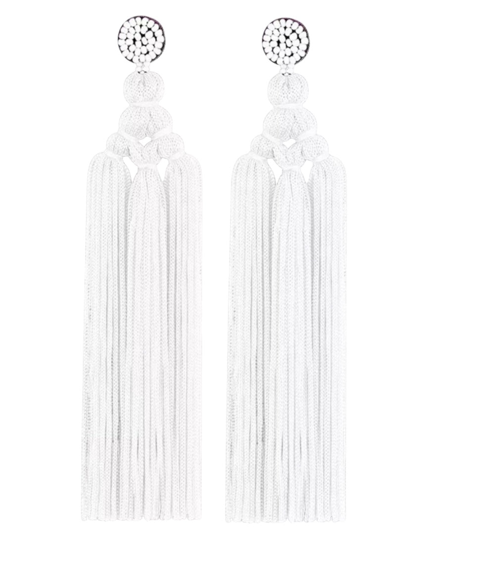 Bohemian Long Tassel Earrings with Beaded Stud – Bold Fringed Statement Style - Fatisha Boutique