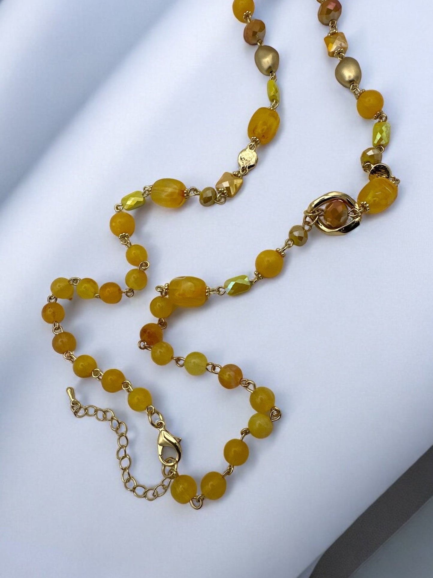 Bohemian Long Yellow Beaded Necklace and Earrings Set - Fatisha Boutique