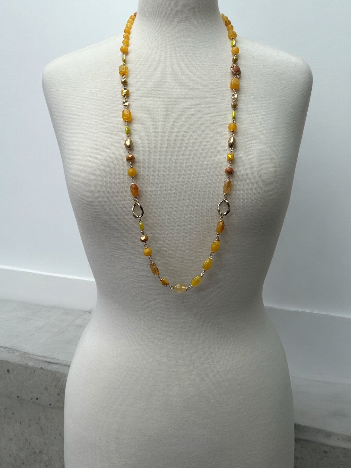 Bohemian Long Yellow Beaded Necklace and Earrings Set - Fatisha Boutique