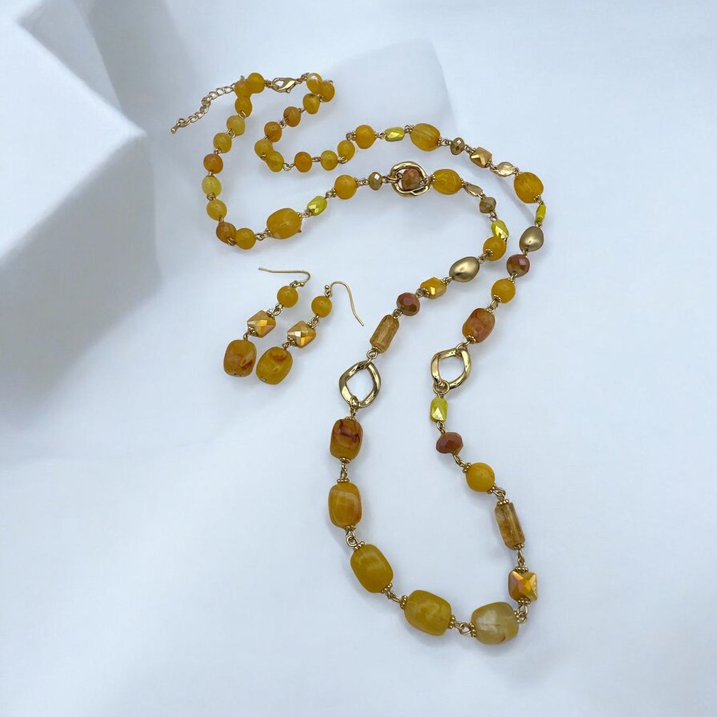 Bohemian Long Yellow Beaded Necklace and Earrings Set - Fatisha Boutique