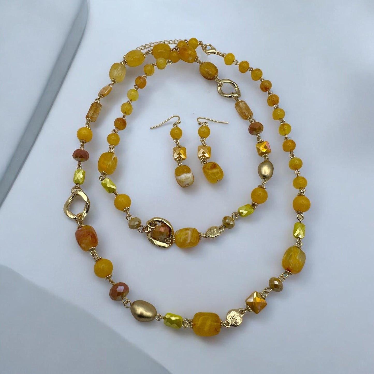 Bohemian Long Yellow Beaded Necklace and Earrings Set - Fatisha Boutique
