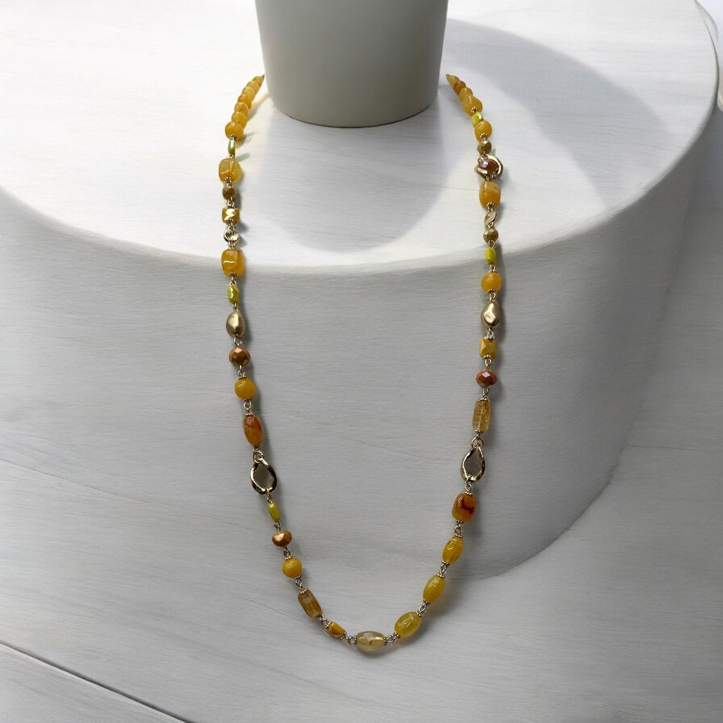 Bohemian Long Yellow Beaded Necklace and Earrings Set - Fatisha Boutique