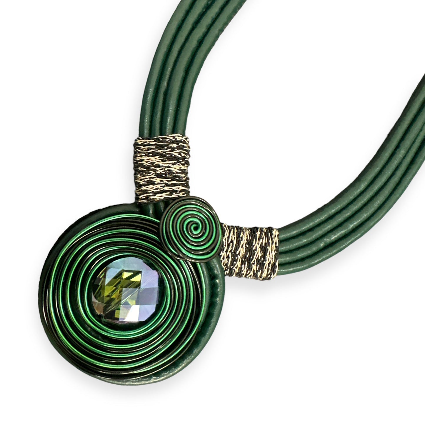 Bohemian Multi - Strand Faux Leather Crystal Centered Pendant Statement Necklace - Fatisha Boutique