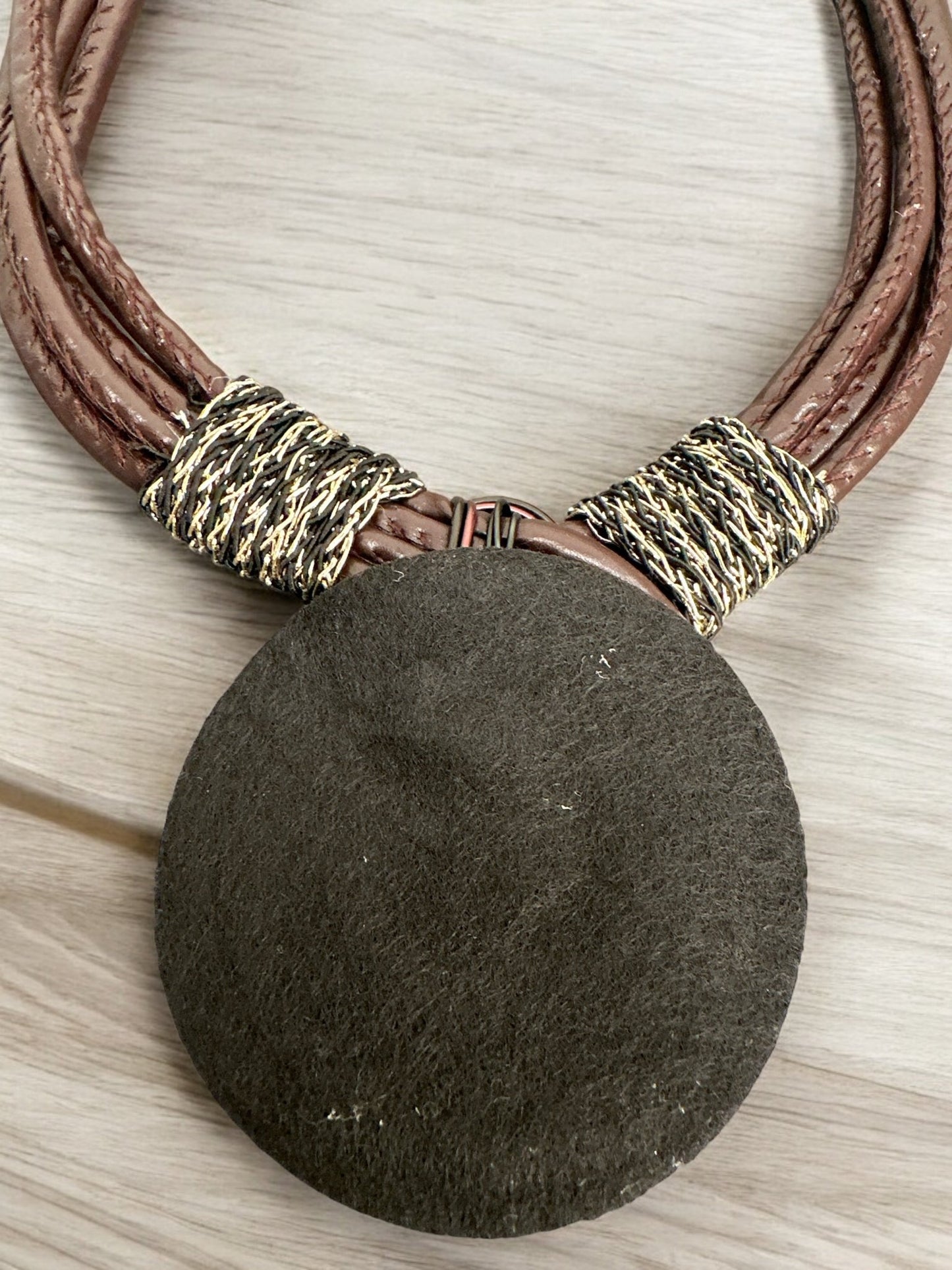 Bohemian Multi - Strand Faux Leather Crystal Centered Pendant Statement Necklace - Fatisha Boutique