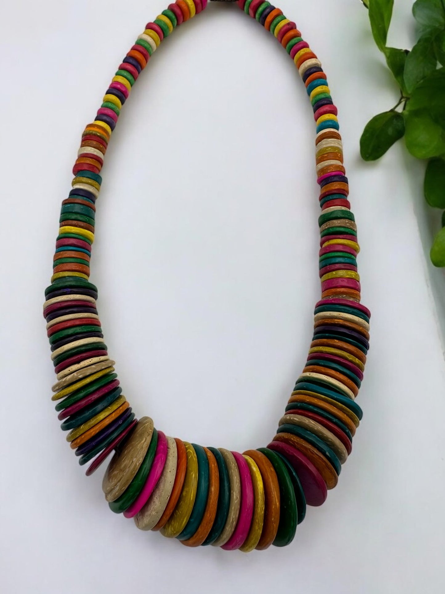 Bohemian Multicolour Coconut Shell Statement Necklace – Handmade Ethnic Jewellery - Fatisha Boutique
