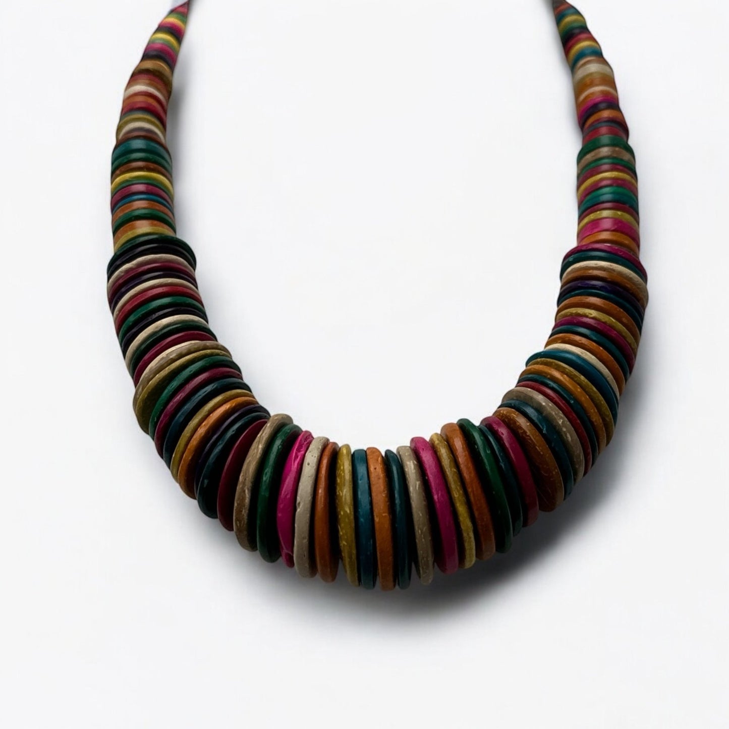 Bohemian Multicolour Coconut Shell Statement Necklace – Handmade Ethnic Jewellery - Fatisha Boutique