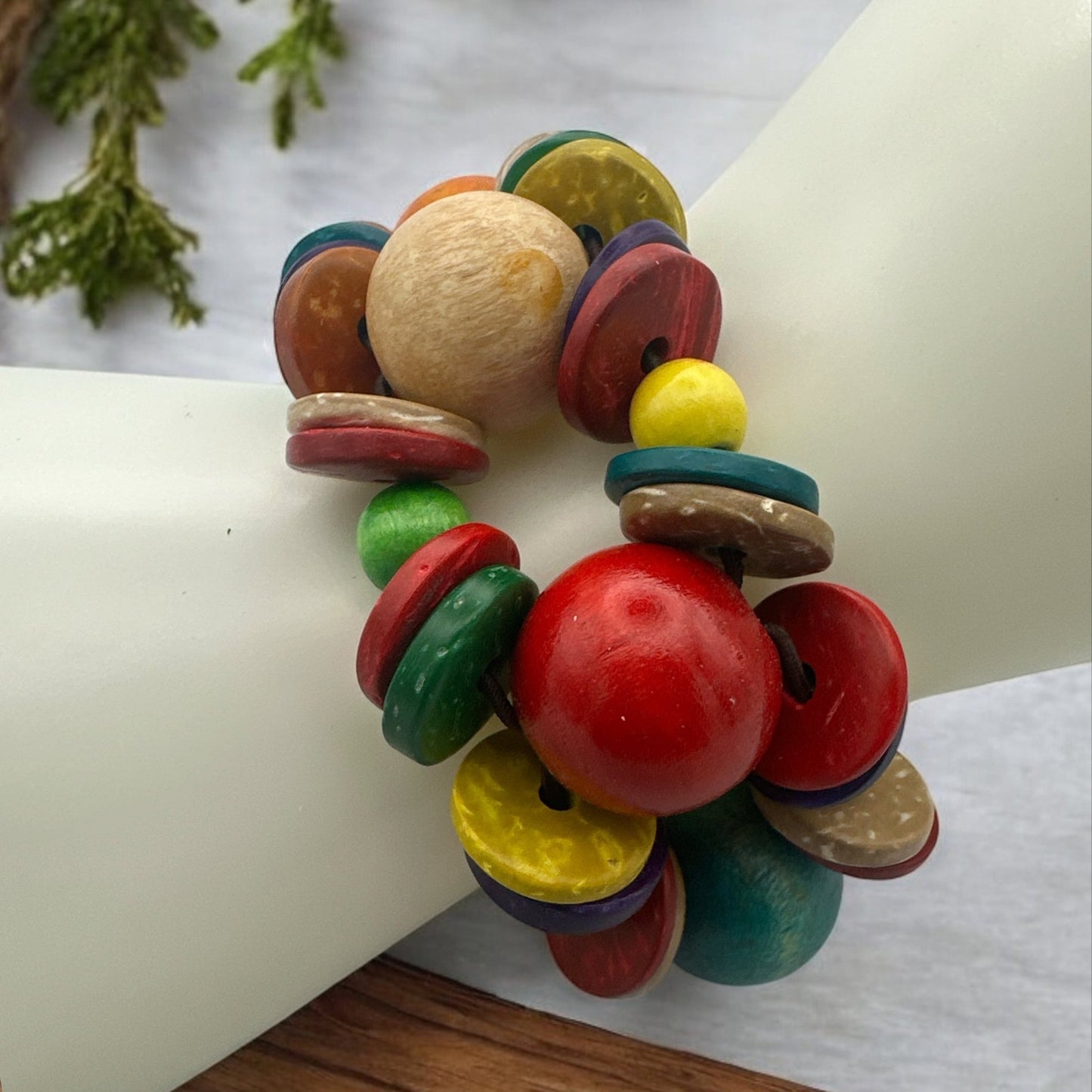 Bohemian Multicolour Coconut Shells Beaded Bangle Bracelet Cuff - Fatisha Boutique