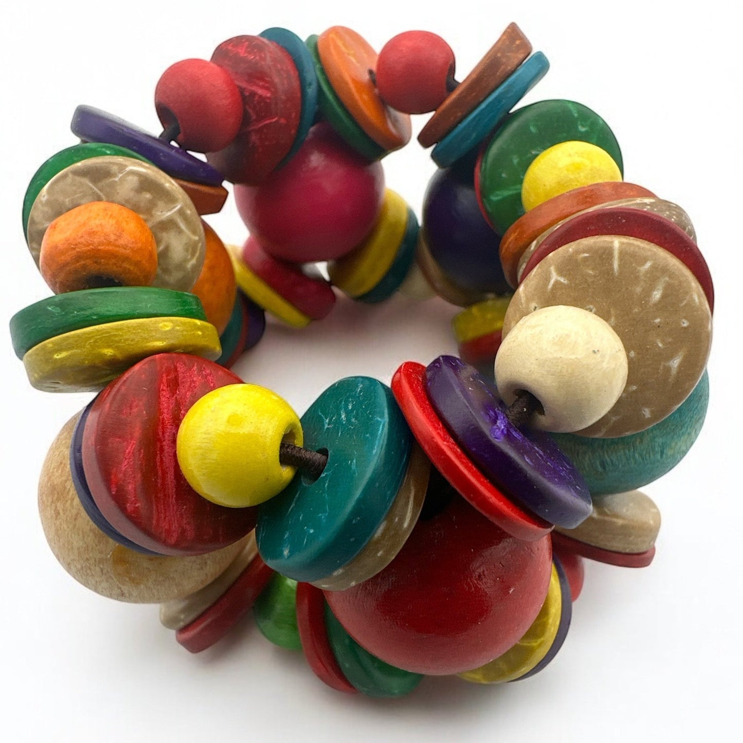 Bohemian Multicolour Coconut Shells Beaded Bangle Bracelet Cuff - Fatisha Boutique