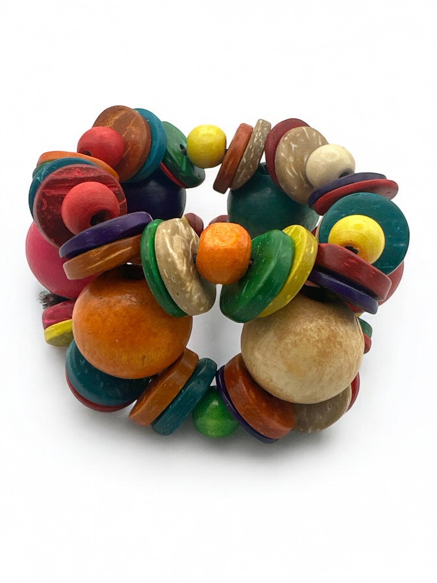 Bohemian Multicolour Coconut Shells Beaded Bangle Bracelet Cuff - Fatisha Boutique