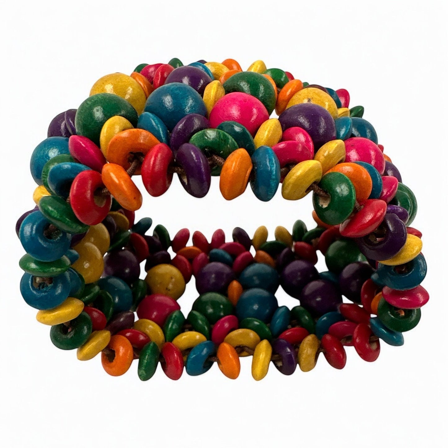 Bohemian Multicolour Wooden Bead Bracelet – Handmade Chunky Stretch Cuff - Fatisha Boutique