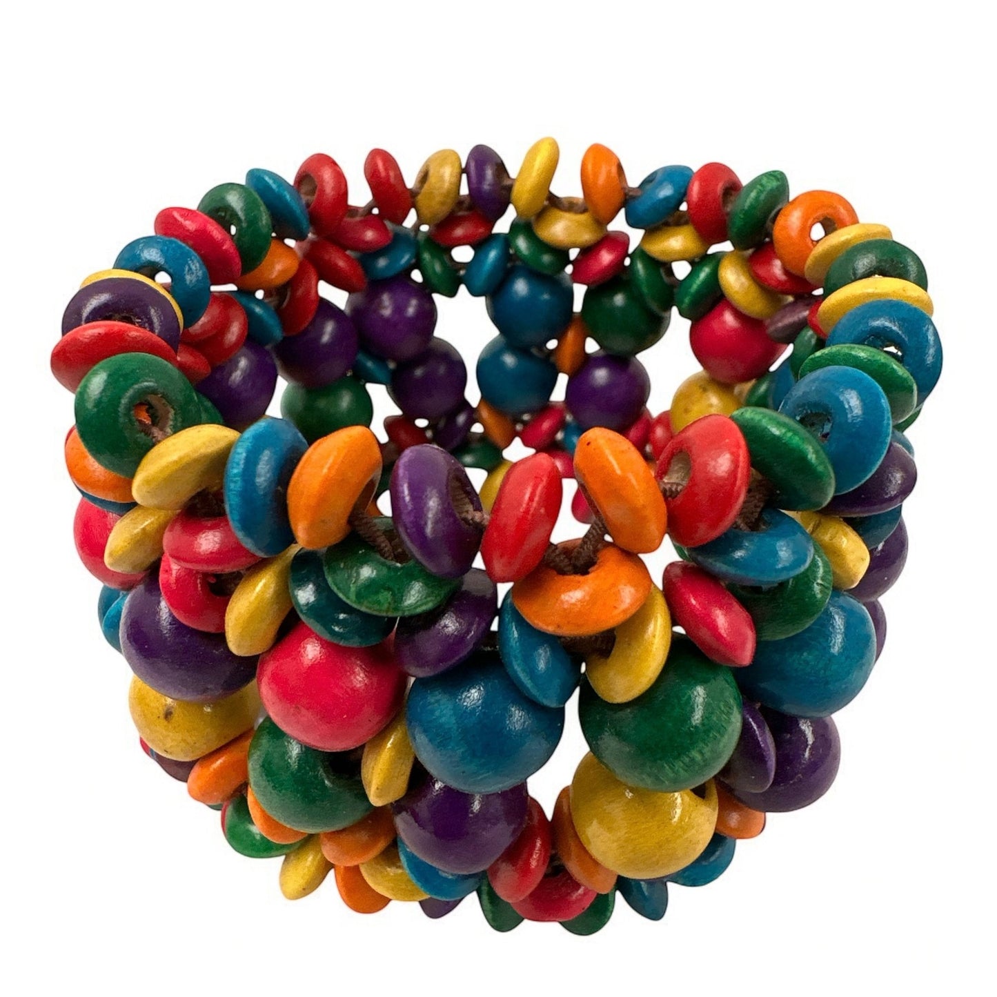 Bohemian Multicolour Wooden Bead Bracelet – Handmade Chunky Stretch Cuff - Fatisha Boutique