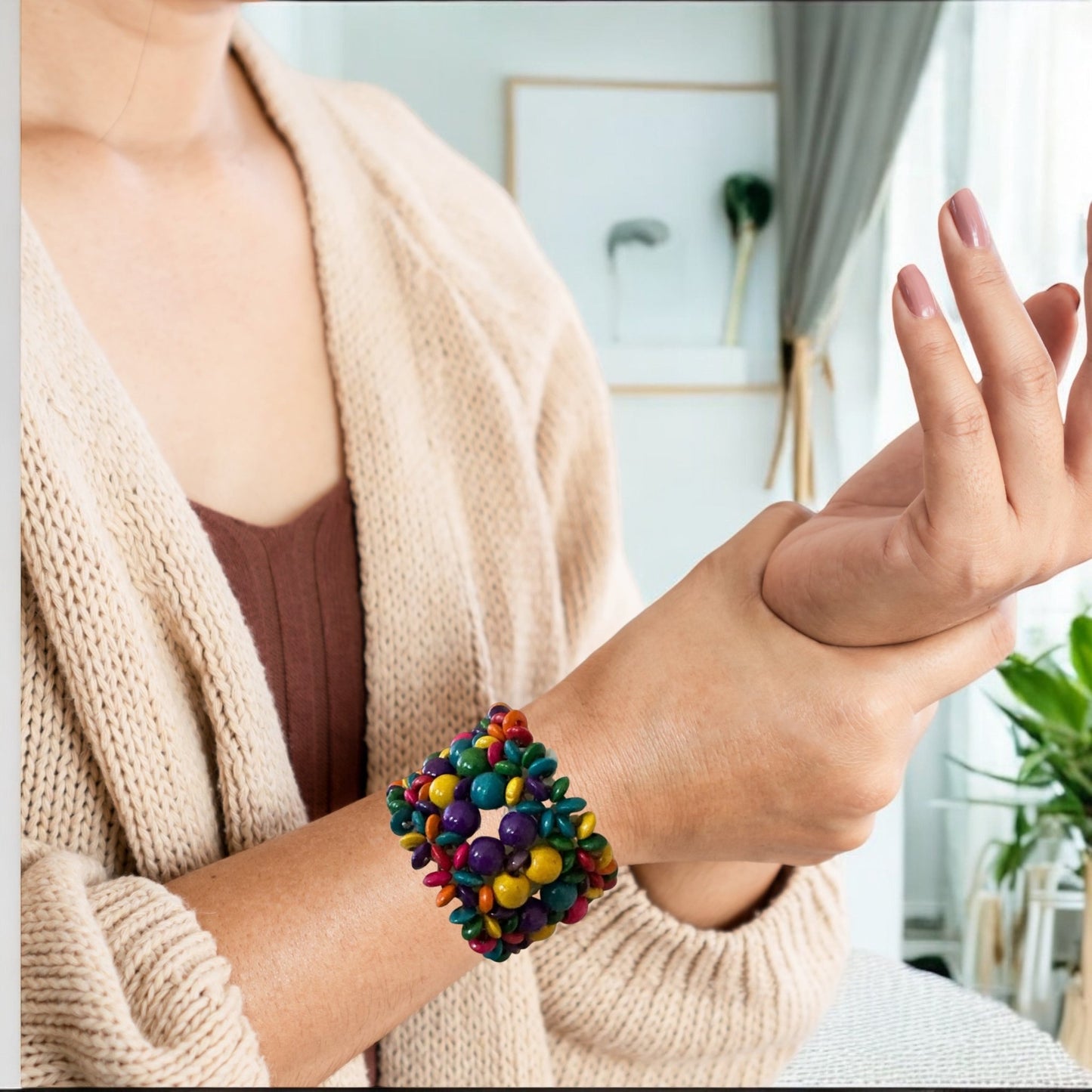Bohemian Multicoloured Wooden Beaded Bracelet - Fatisha Boutique