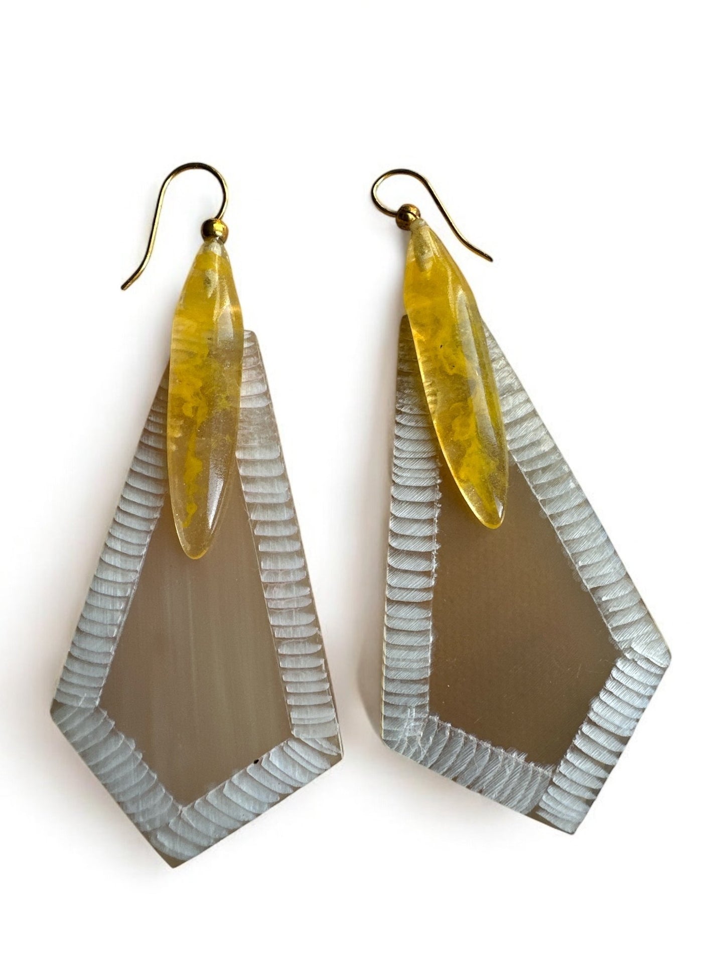 Bohemian Natural Buffalo Horn Rhodium Drop Earrings - Fatisha Boutique