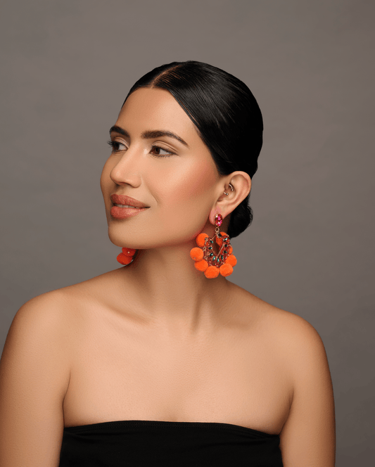Bohemian Pom Pom Balls Colourful Rhinestones Retro Statement Earrings - Fatisha Boutique