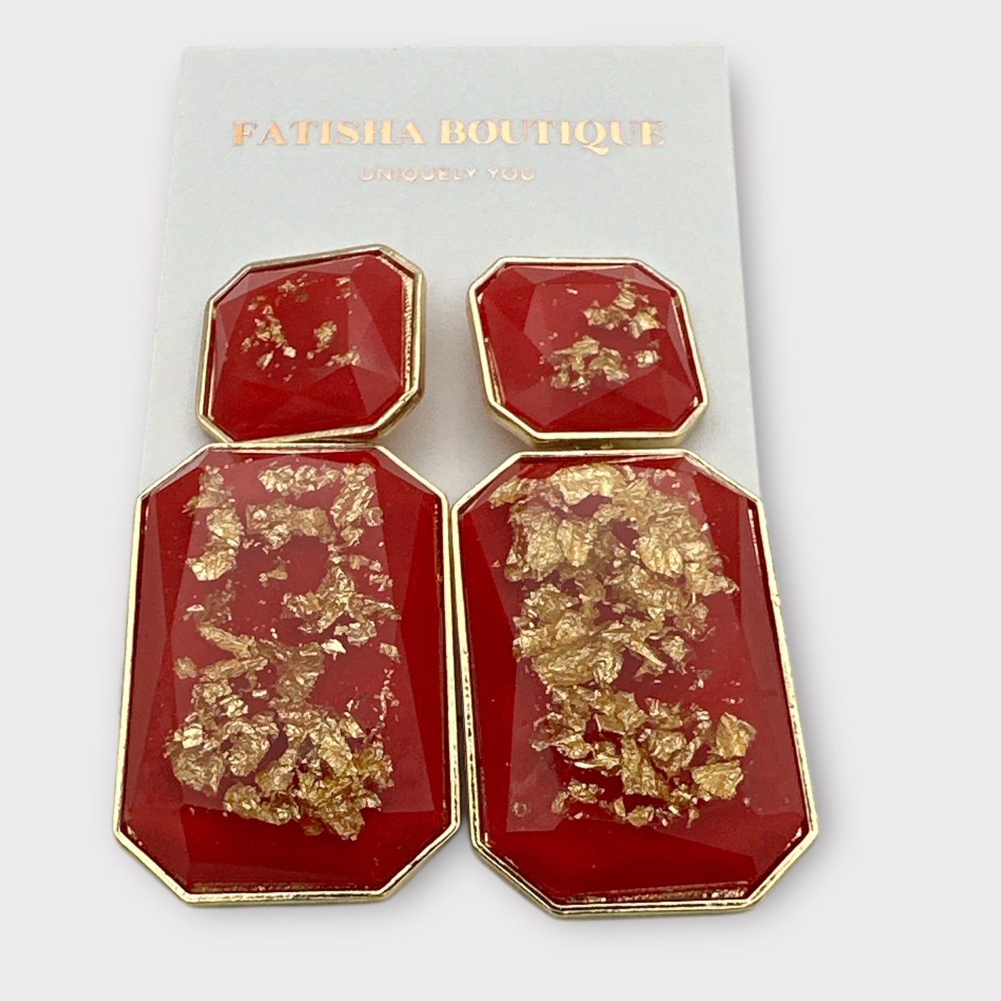 Bohemian Resin Dangle Earrings with Gold Foil – Bold Geometric Statement Jewellery For Women - Fatisha Boutique