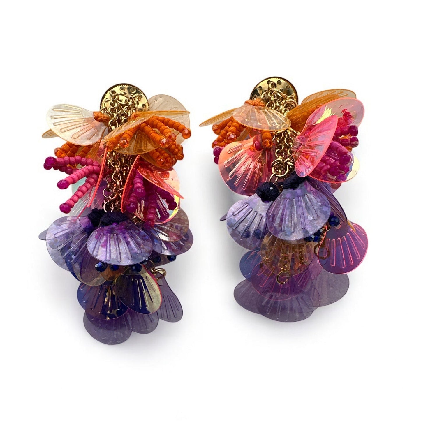 Bohemian Sequin Shells Flowers Tassels Statement Earrings - Fatisha Boutique