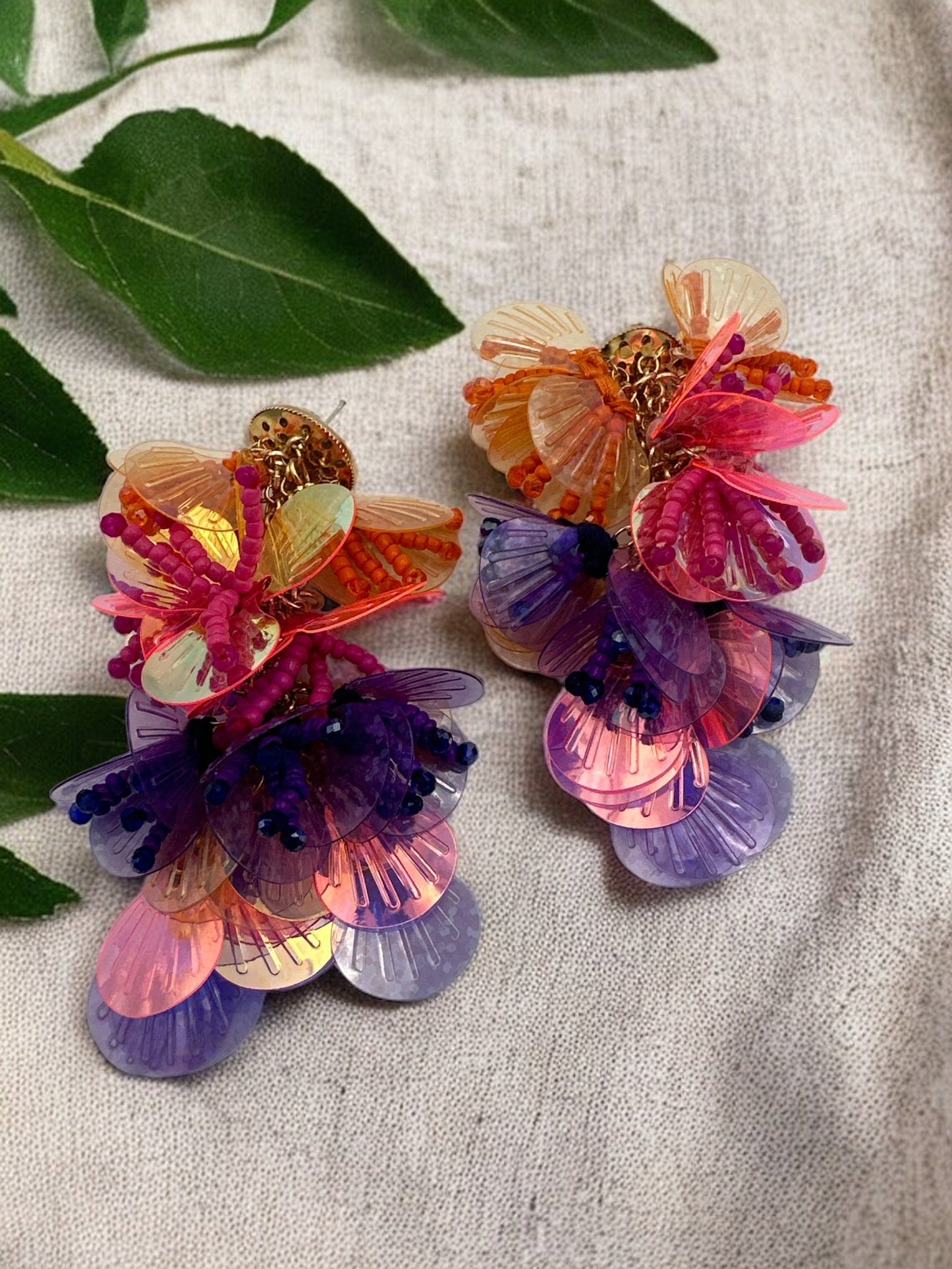 Bohemian Sequin Shells Flowers Tassels Statement Earrings - Fatisha Boutique