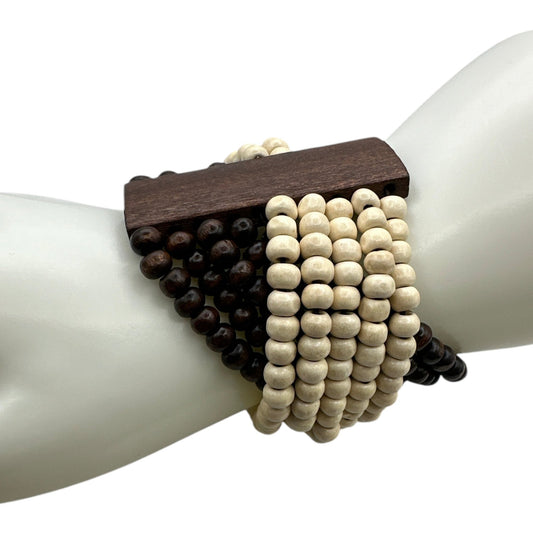 Bohemian Stretch Wooden Beaded Bracelet – Handmade Tribal Cuff - Fatisha Boutique