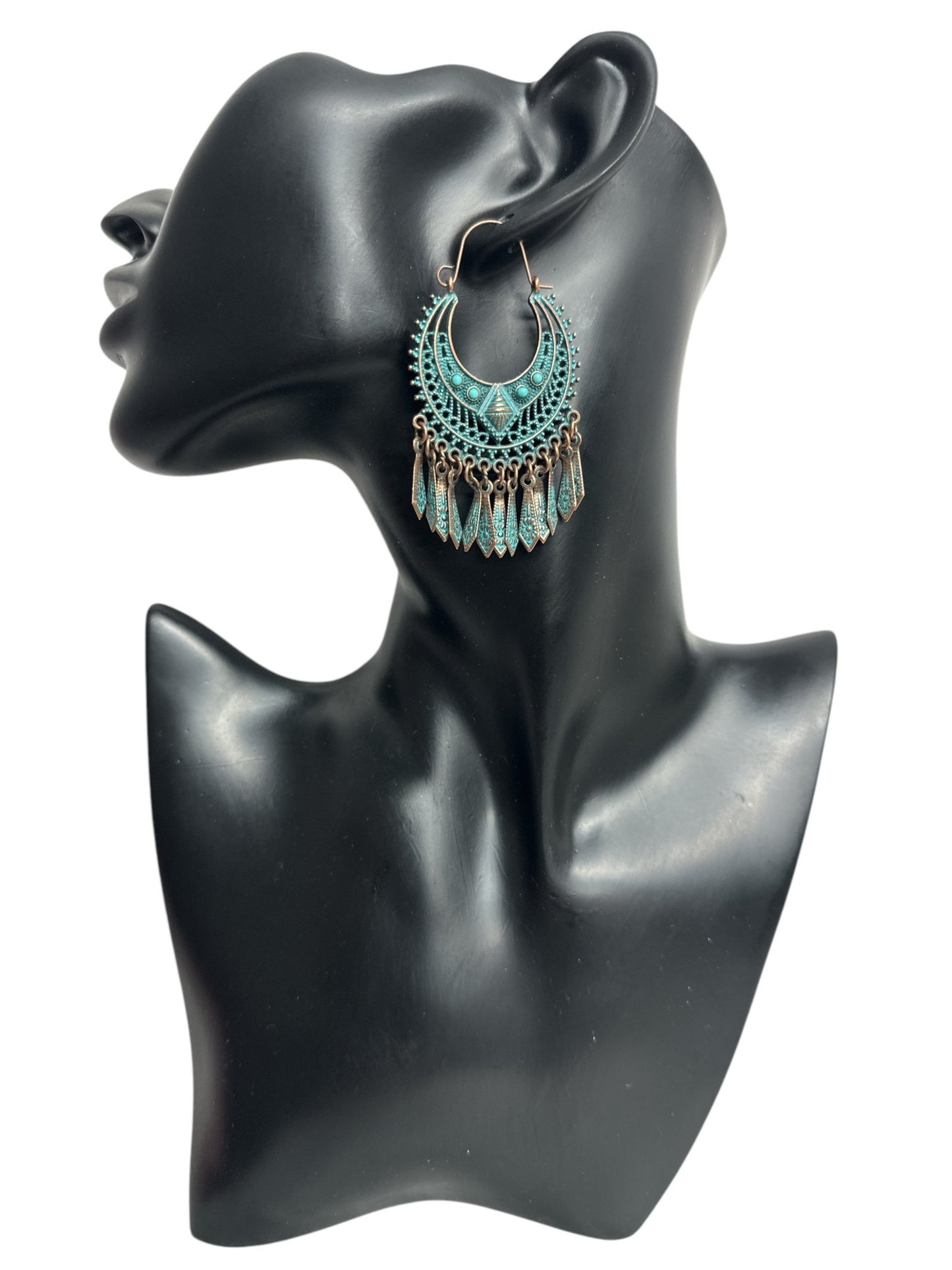 Bohemian Vintage Tribal Drop Earrings - Antique Bronze and Turquoise Statement Earrings - Fatisha Boutique
