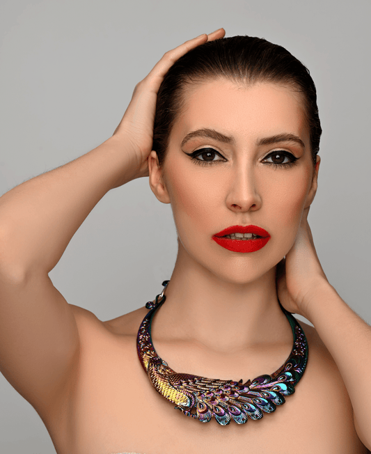 Boho Bold Peacock Pendant Metal Collar Statement Necklace - Fatisha Boutique