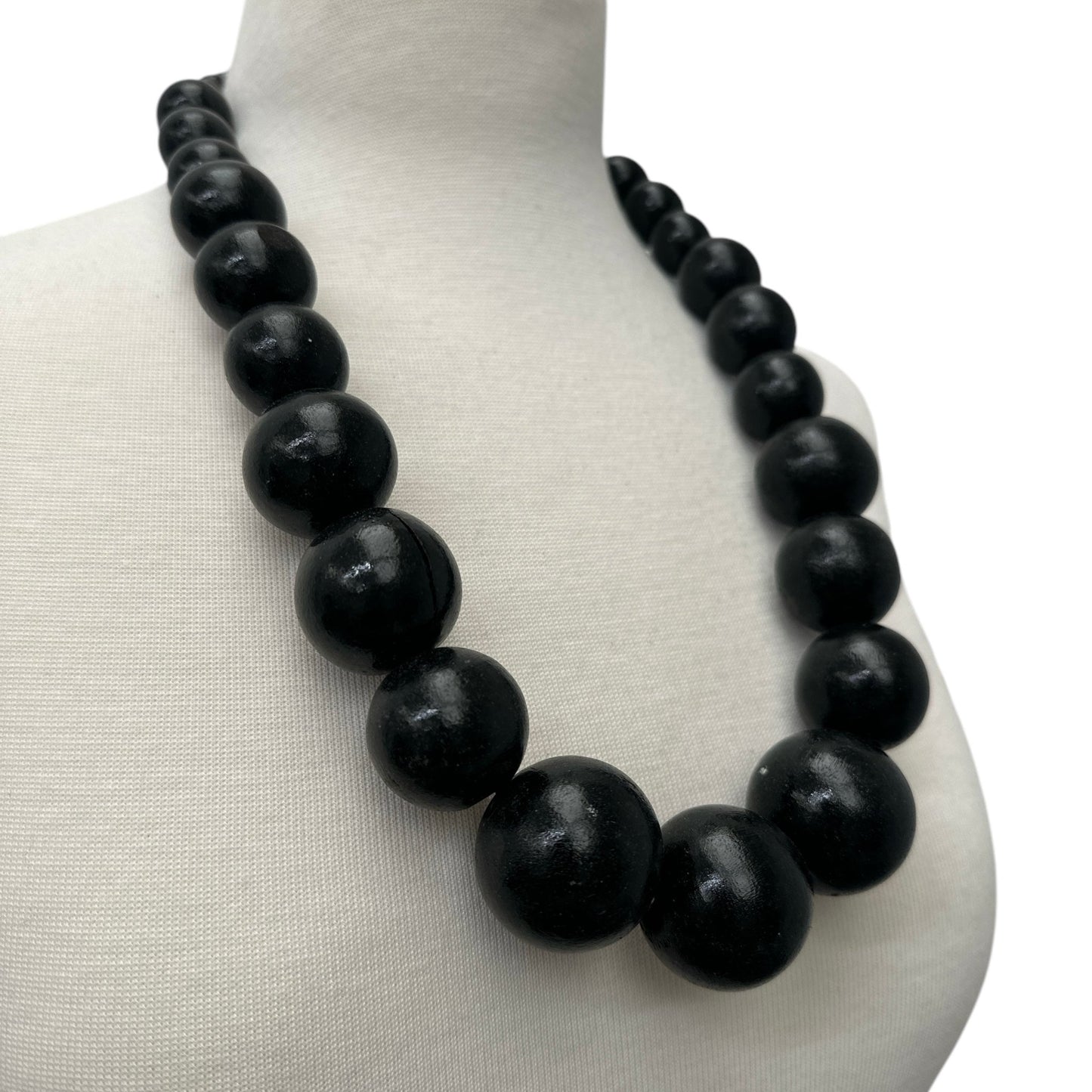 Boho Ethnic Black Wooden Bead Necklace – Handmade Chunky Statement Jewellery - Fatisha Boutique