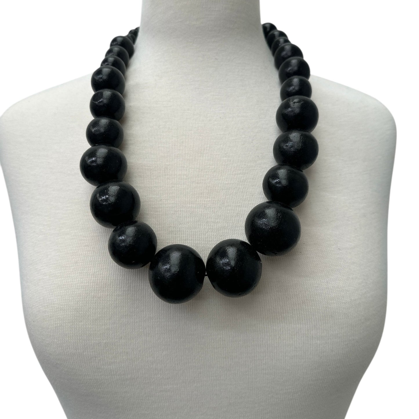 Boho Ethnic Black Wooden Bead Necklace – Handmade Chunky Statement Jewellery - Fatisha Boutique
