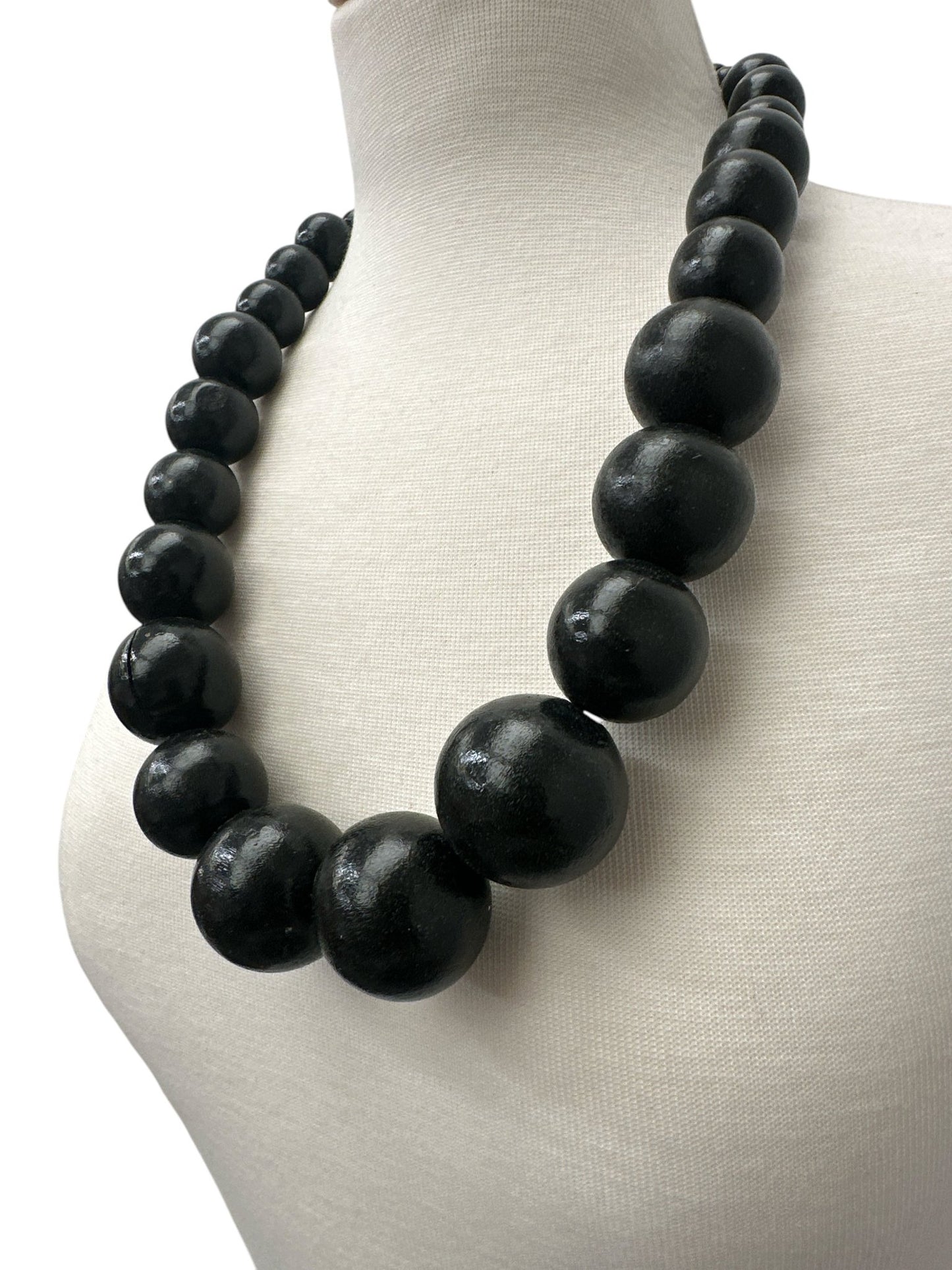 Boho Ethnic Black Wooden Bead Necklace – Handmade Chunky Statement Jewellery - Fatisha Boutique