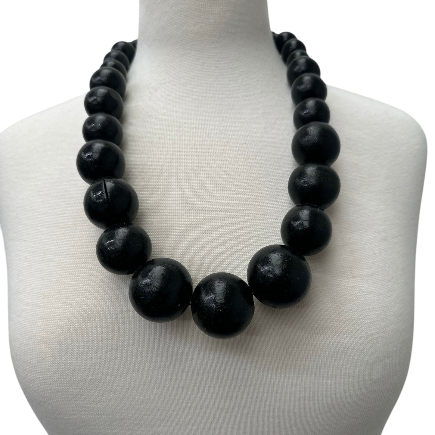 Boho Ethnic Black Wooden Bead Necklace – Handmade Chunky Statement Jewellery - Fatisha Boutique