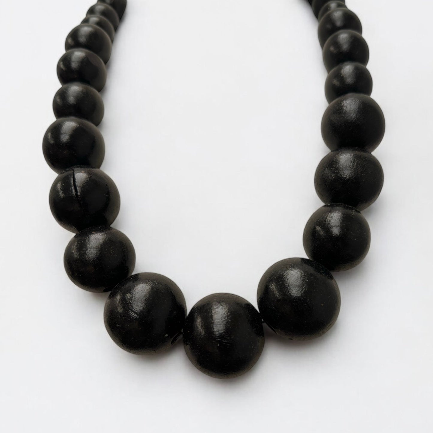Boho Ethnic Black Wooden Bead Necklace – Handmade Chunky Statement Jewellery - Fatisha Boutique