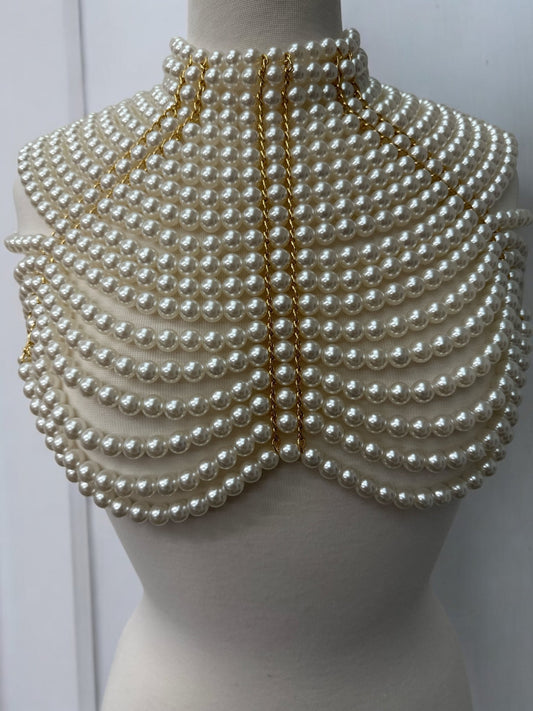 Boho Faux Pearls Collar Statement Chain Body Jewellery - Fatisha Boutique