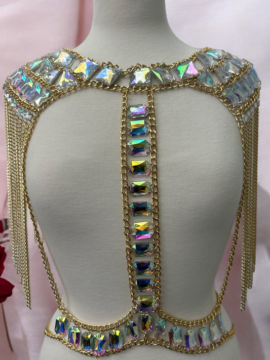 Boho Shoulder Rhinestone Tassel Body Chain – Festival Statement Jewellery - Fatisha Boutique