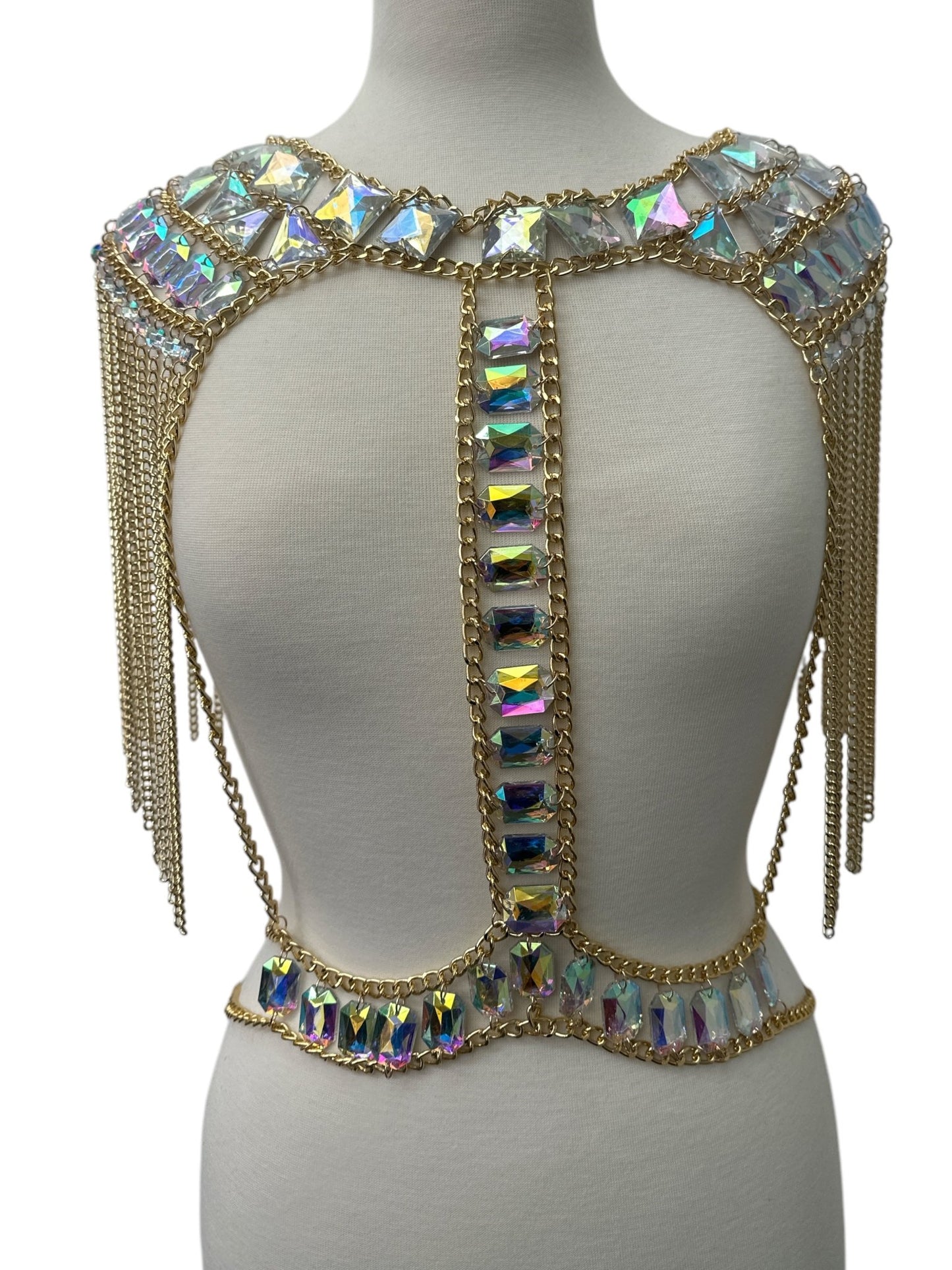 Boho Shoulder Rhinestone Tassel Body Chain – Festival Statement Jewellery - Fatisha Boutique