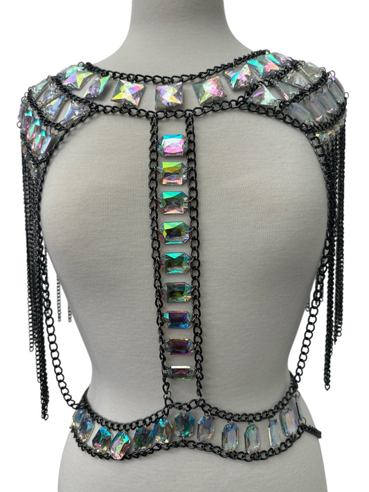 Boho Shoulder Rhinestone Tassel Body Chain – Festival Statement Jewellery - Fatisha Boutique