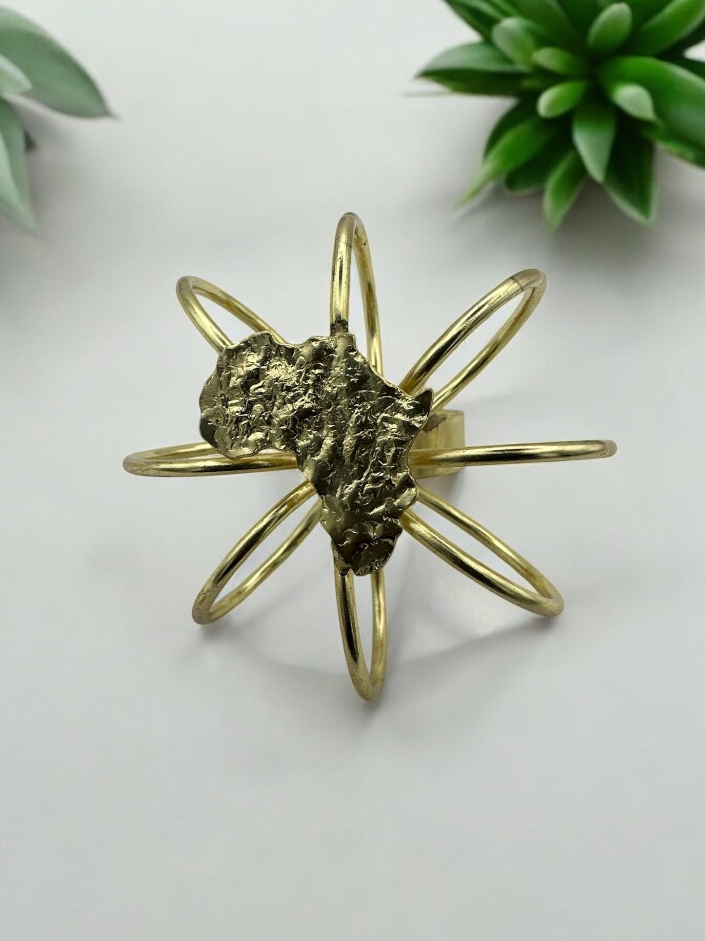 Bold Africa Map Design in Sculptural Style Statement African Brass Ring - Fatisha Boutique