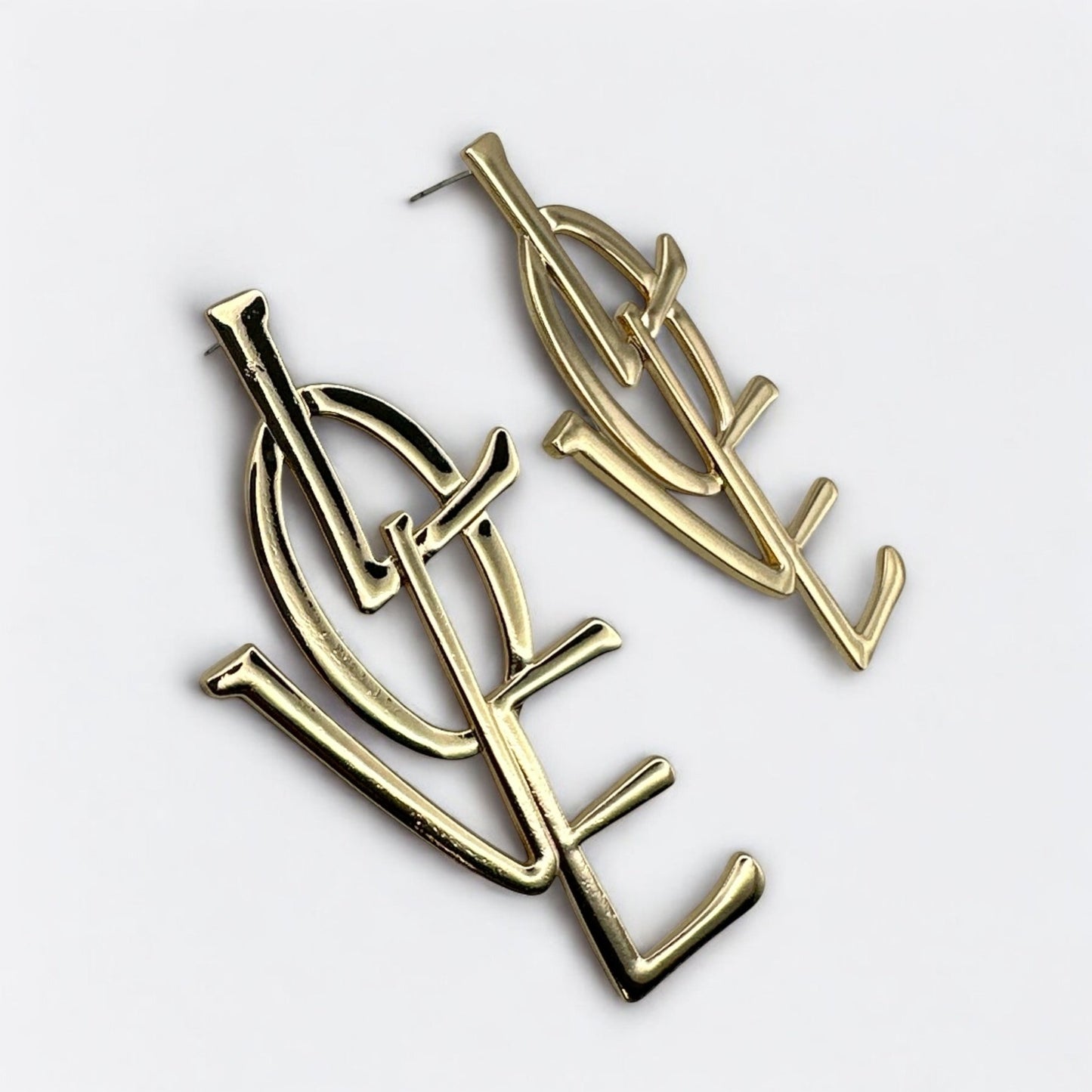 Bold LOVE Letter Statement Earrings – Oversized Drop in Gold or Silver - Fatisha Boutique